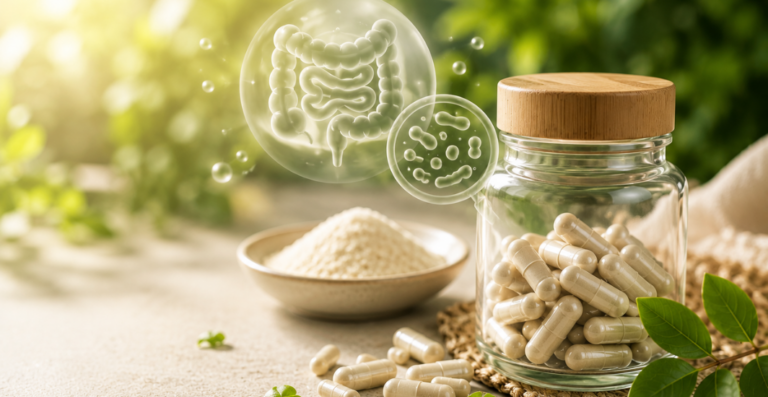 les limites des probiotiques avec gélules, microbiote intestinal et environnement bien-être