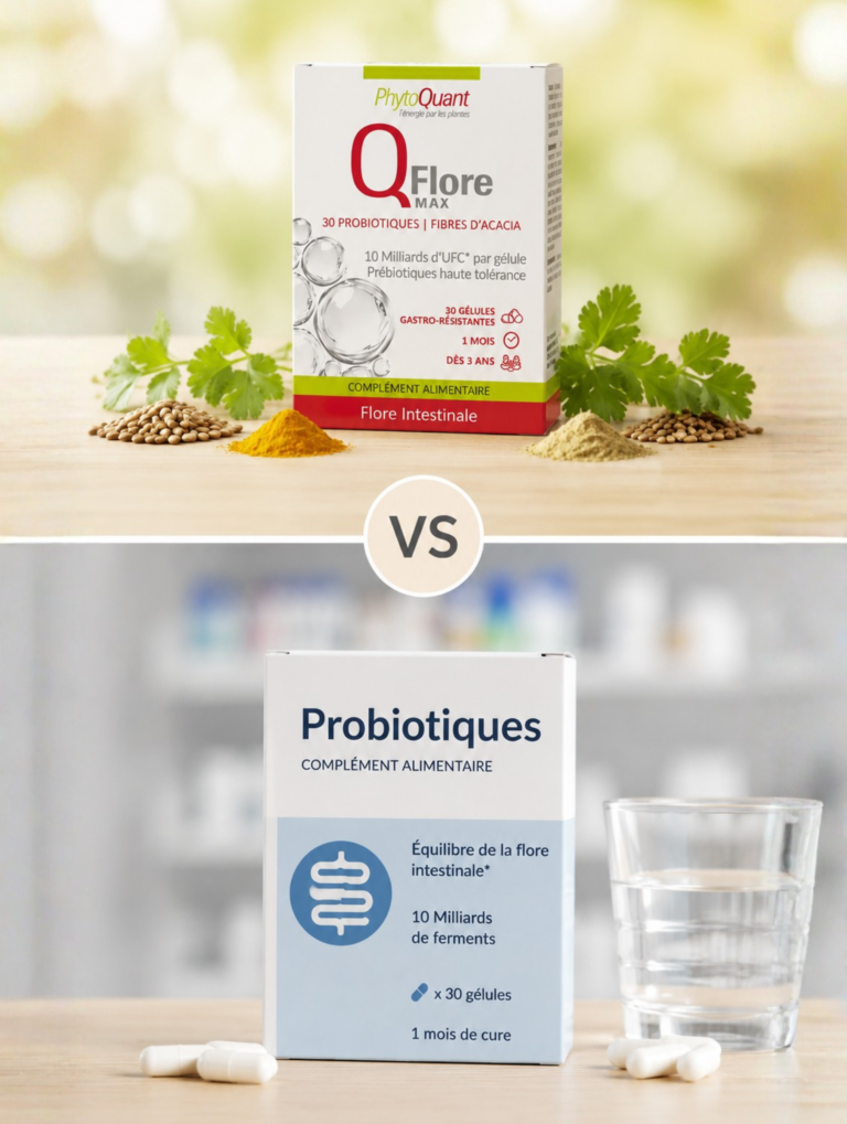 comparaison des probiotiques de pharmacie avec probiotique specialise QuantaFlore Max de PhytoQuant